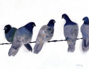 Painting titled "Pigeons from Anacor…" by Janel Bragg, Original Artwork, Watercolor