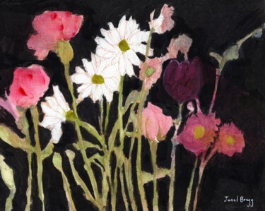 Painting titled "Floral with Daisies" by Janel Bragg, Original Artwork, Watercolor