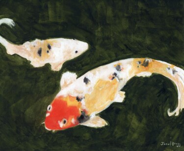 Peinture intitulée "Koi Fish at the Con…" par Janel Bragg, Œuvre d'art originale, Aquarelle