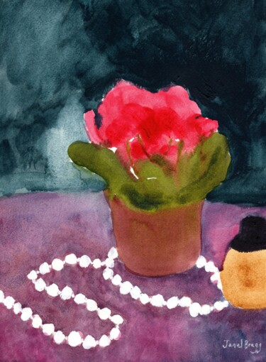 Painting titled "Still Life with Pea…" by Janel Bragg, Original Artwork, Watercolor