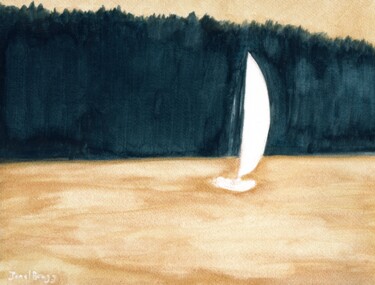 Malarstwo zatytułowany „Sailboat on Guemes…” autorstwa Janel Bragg, Oryginalna praca, Akwarela