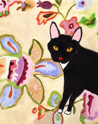 Pintura titulada "Cat in Black and Wh…" por Janel Bragg, Obra de arte original, Acuarela