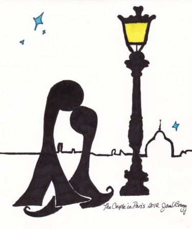 Painting titled "The Couple in Paris" by Janel Bragg, Original Artwork