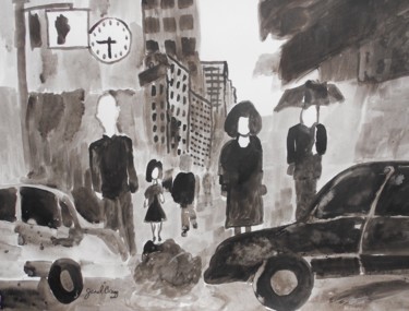 Картина под названием "Manhattan Abstract…" - Janel Bragg, Подлинное произведение искусства, Чернила