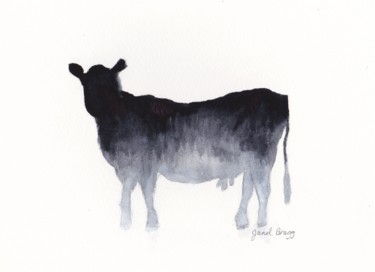 Painting titled "Cow in Gray" by Janel Bragg, Original Artwork