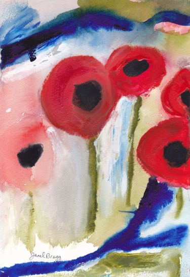 Картина под названием "Poppies II" - Janel Bragg, Подлинное произведение искусства, Масло