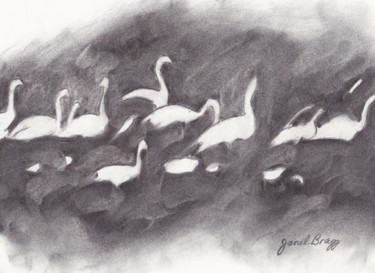 Disegno intitolato "Trumpeter Swans Ska…" da Janel Bragg, Opera d'arte originale, Altro
