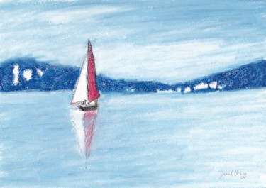 Pintura intitulada "Sailboat in Port To…" por Janel Bragg, Obras de arte originais, Pastel