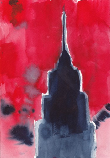 Картина под названием "Empire State Buildi…" - Janel Bragg, Подлинное произведение искусства, Акварель