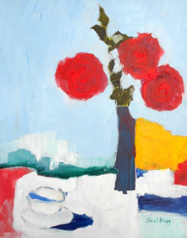 Pittura intitolato "Rose and Teacup Sti…" da Janel Bragg, Opera d'arte originale, Olio
