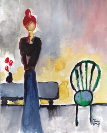 Painting titled "Tall, Red-headed Wo…" by Janel Bragg, Original Artwork, Watercolor