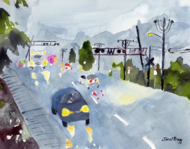 Картина под названием "Rainy Night in my H…" - Janel Bragg, Подлинное произведение искусства, Акварель