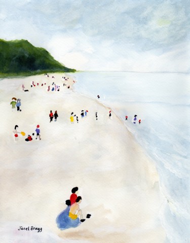 Painting titled "Beachgoers 1999" by Janel Bragg, Original Artwork, Watercolor