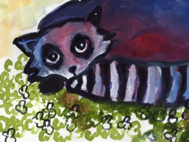 Painting titled "Raccoon in Clover P…" by Janel Bragg, Original Artwork, Watercolor