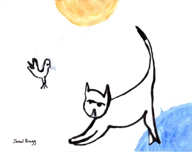 Painting titled "Cat and Mouse with…" by Janel Bragg, Original Artwork, Ink