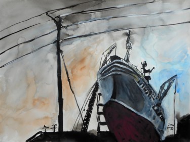 Pintura titulada "Dakota Creek Shipya…" por Janel Bragg, Obra de arte original, Tinta
