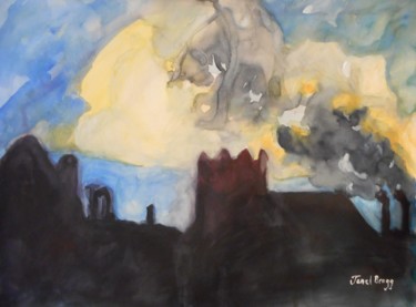 Картина под названием "View Out My Bedroom…" - Janel Bragg, Подлинное произведение искусства, Акварель
