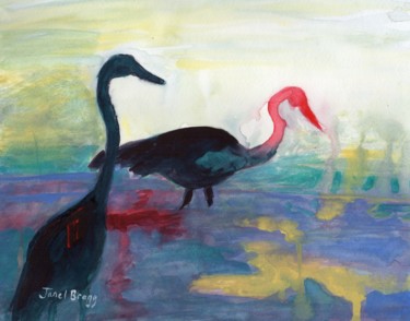 Peinture intitulée "Herons in Guemes Ch…" par Janel Bragg, Œuvre d'art originale, Aquarelle