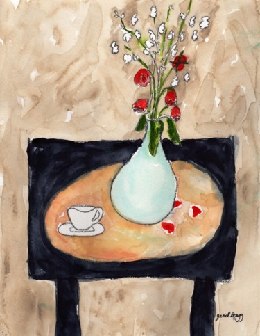 Картина под названием "Miniature Rose Stil…" - Janel Bragg, Подлинное произведение искусства, Акварель