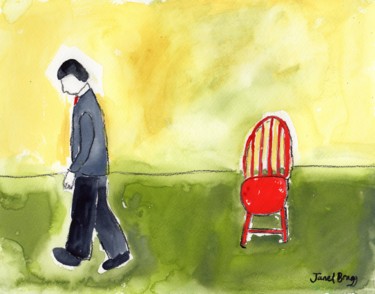 Картина под названием "Man Walking out of…" - Janel Bragg, Подлинное произведение искусства, Акварель