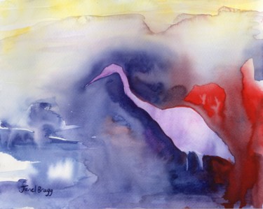 Peinture intitulée "Heron Fishing in Gu…" par Janel Bragg, Œuvre d'art originale, Aquarelle