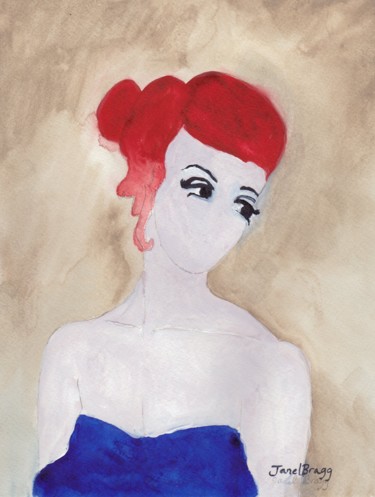 Painting titled "Woman with Red Hair…" by Janel Bragg, Original Artwork, Watercolor