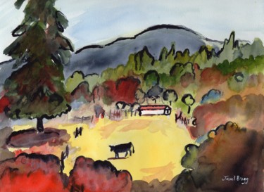Malerei mit dem Titel "Cow on the Way to A…" von Janel Bragg, Original-Kunstwerk, Aquarell