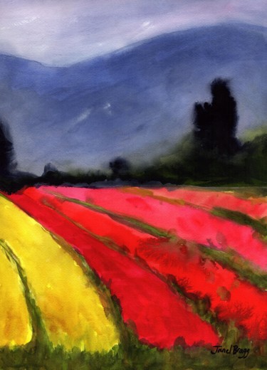 Pintura intitulada "Cloudy Skagit Tulip…" por Janel Bragg, Obras de arte originais, Aquarela