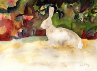 Painting titled "Rabbit We Saw on Ou…" by Janel Bragg, Original Artwork, Watercolor