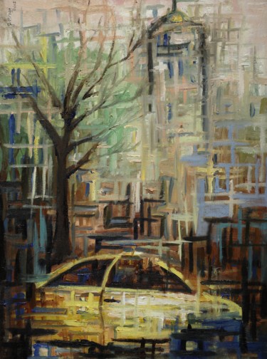 Painting titled "Fast City II" by Janel Bragg, Original Artwork, Oil