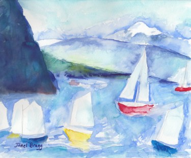 Painting titled "Anacortes Sailboats" by Janel Bragg, Original Artwork, Watercolor