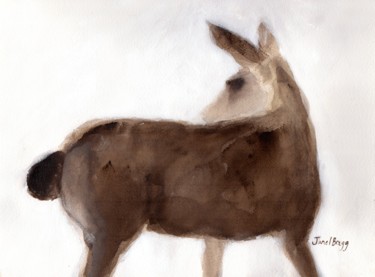 Pintura intitulada "Deer on Creekside L…" por Janel Bragg, Obras de arte originais, Aquarela