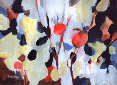 Schilderij getiteld "Rose Hips in Vermil…" door Janel Bragg, Origineel Kunstwerk, Aquarel