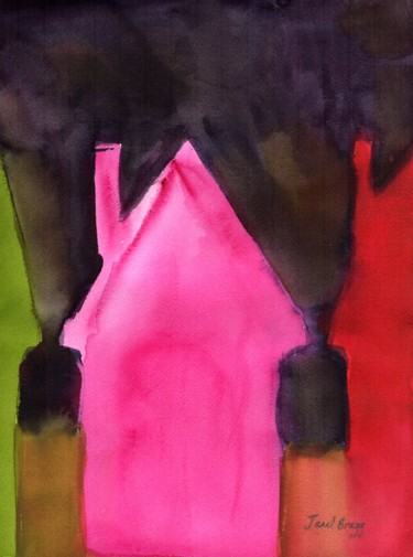 「Colorful Houses at…」というタイトルの絵画 Janel Braggによって, オリジナルのアートワーク, 水彩画