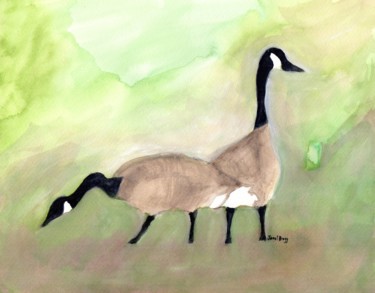 Painting titled "Canadian Geese at K…" by Janel Bragg, Original Artwork, Watercolor