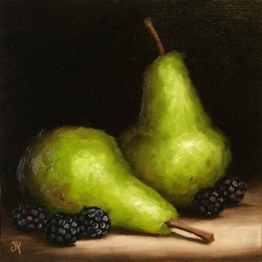 Peinture intitulée "Pears with blackber…" par Jane Palmer Art, Œuvre d'art originale, Huile