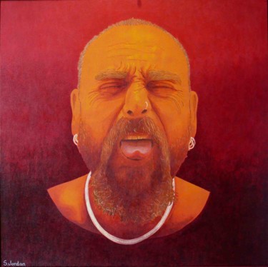 Pittura intitolato "Red Pedestal Head" da Steve Jordan, Opera d'arte originale, Acrilico Montato su Telaio per barella in le…