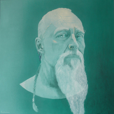 Картина под названием "Green Pedestal Head" - Steve Jordan, Подлинное произведение искусства, Акрил Установлен на Деревянная…