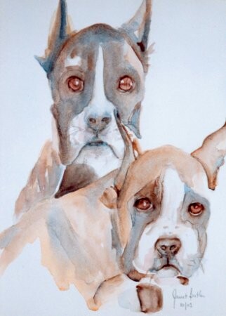 Painting titled "Boxers" by Janet Butler, Original Artwork