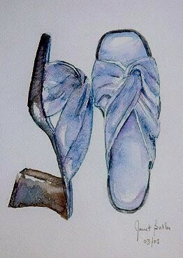 Painting titled "Blue Shoes" by Janet Butler, Original Artwork
