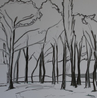Schilderij getiteld "Trees at the Windmi…" door Janet Daldy, Origineel Kunstwerk