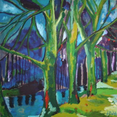 Malerei mit dem Titel "Canal du Midi en bl…" von Janet Daldy, Original-Kunstwerk, Öl
