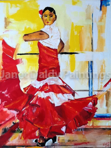 Painting titled "La danseuse de Flam…" by Janet Daldy, Original Artwork, Oil