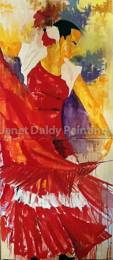 Schilderij getiteld "La danseuse de Flam…" door Janet Daldy, Origineel Kunstwerk, Olie