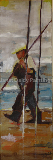 Peinture intitulée "Le Pêcheur sur la p…" par Janet Daldy, Œuvre d'art originale, Huile