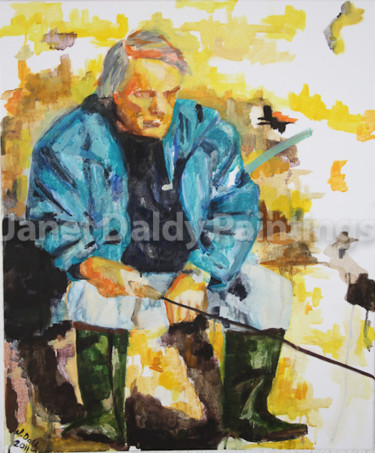 Peinture intitulée "Le Pêcheur" par Janet Daldy, Œuvre d'art originale, Huile