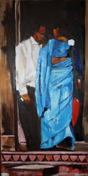 Painting titled "indian-couple.jpg" by Janet Daldy, Original Artwork, Oil