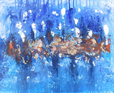 Peinture intitulée "Golden Seas in Blue…" par Janet Watson, Œuvre d'art originale, Acrylique Monté sur Châssis en bois
