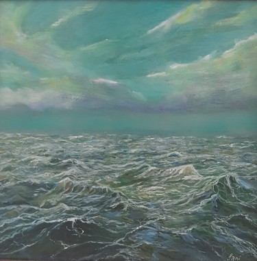 Painting titled "Stormy ocean" by Jani Rossouw, Original Artwork, Oil