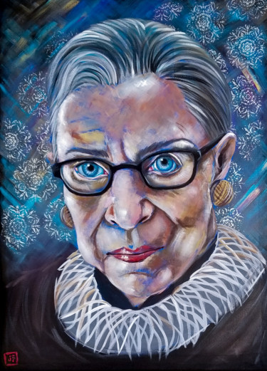 Painting titled "Ruth Bader Ginsberg" by Janice Serilla, Original Artwork, Acrylic Mounted on Wood Stretcher frame